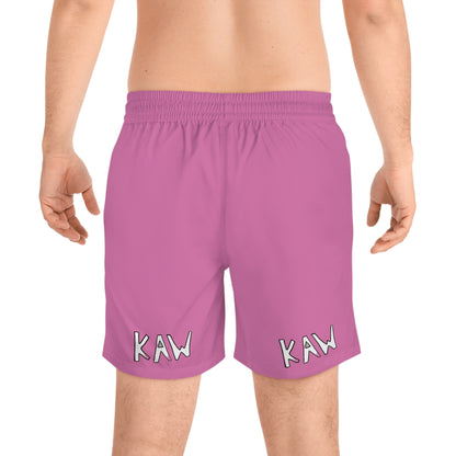 K.A.W. Men's Mid-Length Swim Shorts Pink/White